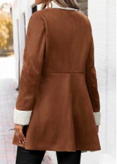 Dark Coffee tops,Contrast Color tops,ROTITA Tummy Coverage Dark Coffee Lapel Long Sleeve Coat