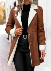Dark Coffee tops,Contrast Color tops,ROTITA Tummy Coverage Dark Coffee Lapel Long Sleeve Coat