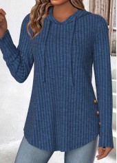 Navy tops,Plain Color tops,ROTITA Tummy Coverage Navy Long Sleeve Hoodie