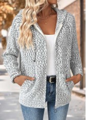 cardigan gris à capuche et manches longues imprimé géométrique couvrant le ventre