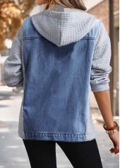 Denim Blue tops,Contrast Color tops,ROTITA Tummy Coverage Denim Blue Hooded Long Sleeve Coat