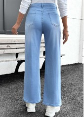 Denim Blue bottoms,Plain Color bottoms,Pocket Denim Blue Straight Leg Button Fly Jeans