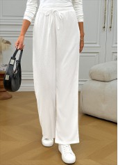White bottoms,Plain Color bottoms,Pocket White Wide Leg Elastic Waist High Waisted Pants