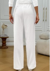 White bottoms,Plain Color bottoms,Pocket White Wide Leg Elastic Waist High Waisted Pants