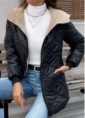 Black tops,Plain Color tops,Tummy Coverage Black Hooded Long Sleeve Coat