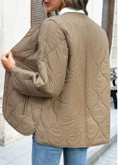 Dark Camel tops,Plain Color tops,Tummy Coverage Dark Camel Round Neck Long Sleeve Coat