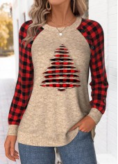 Rotita – Weihnachts-Sweatshirt mit Bauchbedeckung in hellem Kamelhaar mit Rundhalsausschnitt