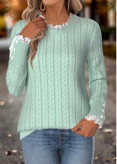 ROTITA Curved Hem Mint Green Round Neck Long Sleeve Sweatshirt