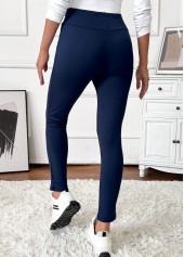 Navy bottoms,Plain Color bottoms,Pocket Navy Skinny Elastic Waist High Waisted Pants