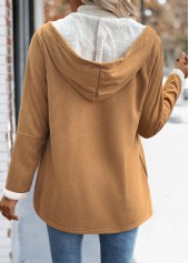 Dark Camel tops,Plain Color tops,Tummy Coverage Dark Camel Hooded Long Sleeve Coat