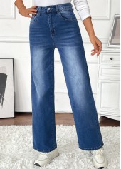 Pocket Denim Blue Wide Leg Button Fly Pants