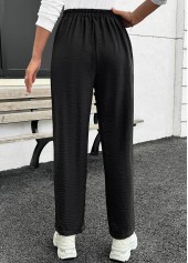 Black bottoms,Plain Color bottoms,Pocket Black Straight Leg Elastic Waist High Waisted Pants