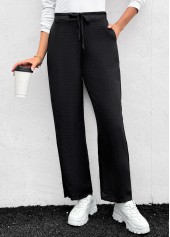 Pocket Black Straight Leg Elastic Waist High Waisted Pants