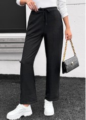 Black bottoms,Plain Color bottoms,Pocket Black Straight Leg Elastic Waist High Waisted Pants