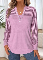 ROTITA Tummy Coverage Geometric Print Light Pink Split Neck Sweatshirt