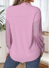 Light Pink tops,Geometric tops,ROTITA Tummy Coverage Geometric Print Light Pink Split Neck Sweatshirt