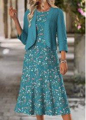 Rotita – Kleid und Strickjacke mit kleinem Blumenmuster und Bauchbedeckung