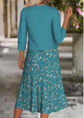 Peacock Blue dresses,Ditsy Floral dresses,Casual dresses,ROTITA Tummy Coverage Ditsy Floral Print Dress and Cardigan