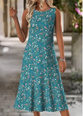 Peacock Blue dresses,Ditsy Floral dresses,Casual dresses,ROTITA Tummy Coverage Ditsy Floral Print Dress and Cardigan