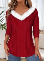 Rotita – Weinrotes T-Shirt mit V-Ausschnitt und Bauchbedeckung