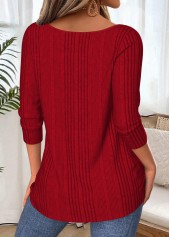 Wine Red tops,Plain Color tops,ROTITA Tummy Coverage Wine Red V Neck T Shirt