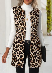 Multi Color tops,Leopard tops,Animal Print tops,ROTITA Leopard Multi Color Round Neck Sleeveless Waistcoat
