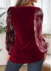 Wine Red tops,Plain Color tops,ROTITA Tummy Coverage Wine Red Heart Collar Long Sleeve Blouse