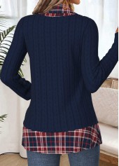 Navy tops,Plaid tops,Geometric tops,ROTITA Tummy Coverage Plaid Navy Fake Two Piece Twinset