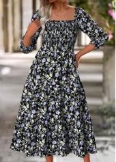 Robe Rotita à imprimé floral multicolore couvrant le ventre et col carré