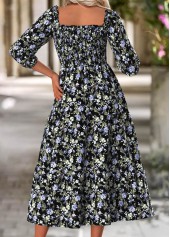 Multi Color dresses,Floral dresses,Plants dresses,Casual dresses,ROTITA Tummy Coverage Floral Print Multi Color Square Neck Dress