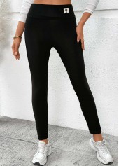 Black bottoms,Plain Color bottoms,Black Skinny Elastic Waist High Waisted Pants