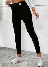 Black bottoms,Plain Color bottoms,Black Skinny Elastic Waist High Waisted Pants