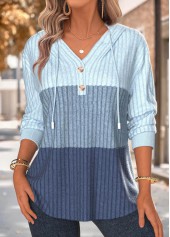 sweat à capuche bleu à manches longues Rotita couvrant le ventre