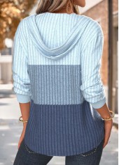 Blue tops,Contrast Color tops,ROTITA Tummy Coverage Blue Long Sleeve Hoodie