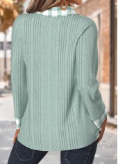 Light Green tops,Plaid tops,Geometric tops,ROTITA Tummy Coverage Plaid Light Green Long Sleeve T Shirt