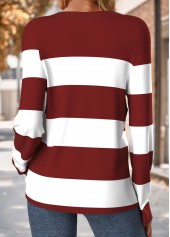 Wine Red tops,Striped tops,Geometric tops,ROTITA Tummy Coverage Striped Wine Red Round Neck T Shirt