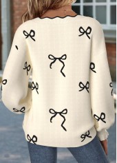 Beige tops,Other tops,ROTITA Curved Hem Beige V Neck Long Sleeve Sweatshirt