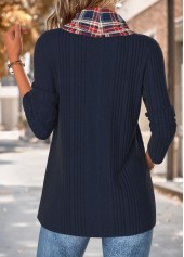 Navy tops,Plaid tops,Geometric tops,ROTITA Tummy Coverage Plaid Navy Cowl Neck Long Sleeve Sweatshirt