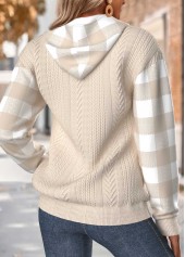 Light Camel tops,Plaid tops,Geometric tops,ROTITA Tummy Coverage Plaid Light Camel Long Sleeve Hoodie