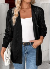Black tops,Plain Color tops,Black Color Long Sleeve Tunic Cardigan