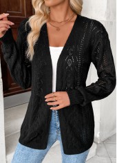 Black tops,Plain Color tops,Black Color Long Sleeve Tunic Cardigan