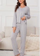 Grey V Neck Long Sleeve Lounge Top and Pants