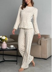 Ditsy Floral Print Beige Lounge Top and Pants