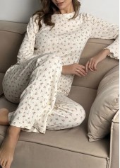 Beige loungewear,Ditsy Floral loungewear,Ditsy Floral Print Beige Lounge Top and Pants