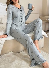 Light Grey loungewear,Animal Print loungewear,Animal Print Light Grey Lounge Top and Pants