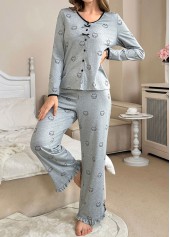 Light Grey loungewear,Animal Print loungewear,Animal Print Light Grey Lounge Top and Pants