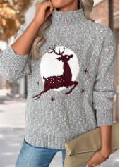 Multi Color tops,Christmas tops,Christmas Tummy Coverage Elk Print Multi Color Sweater