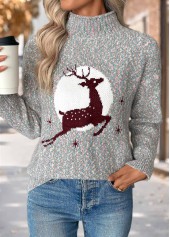 Multi Color tops,Christmas tops,Christmas Tummy Coverage Elk Print Multi Color Sweater