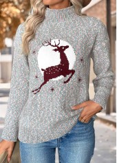 Multi Color tops,Christmas tops,Christmas Tummy Coverage Elk Print Multi Color Sweater