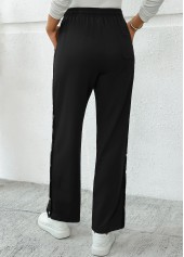 Black bottoms,Plain Color bottoms,Pocket Black Wide Leg Elastic Waist High Waisted Pants